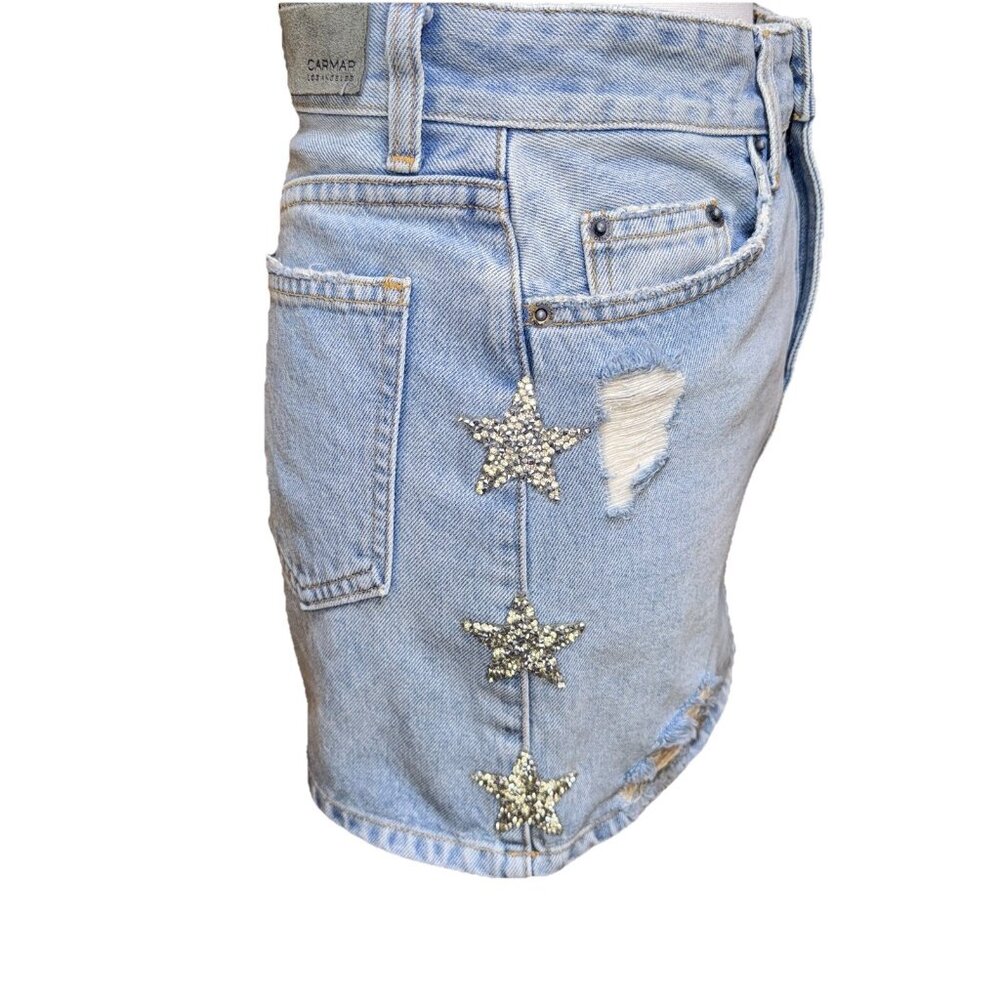 Carmar Colin Jean Skirt With Crystal Star Patches Size  25 MSRP $216 - Picture 5 of 10